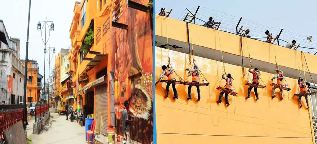 योगी के मंत्री ने पूरे मोहल्ले में पुतवाया भगवा रंग, विरोध करने पर मिल रही धमकी