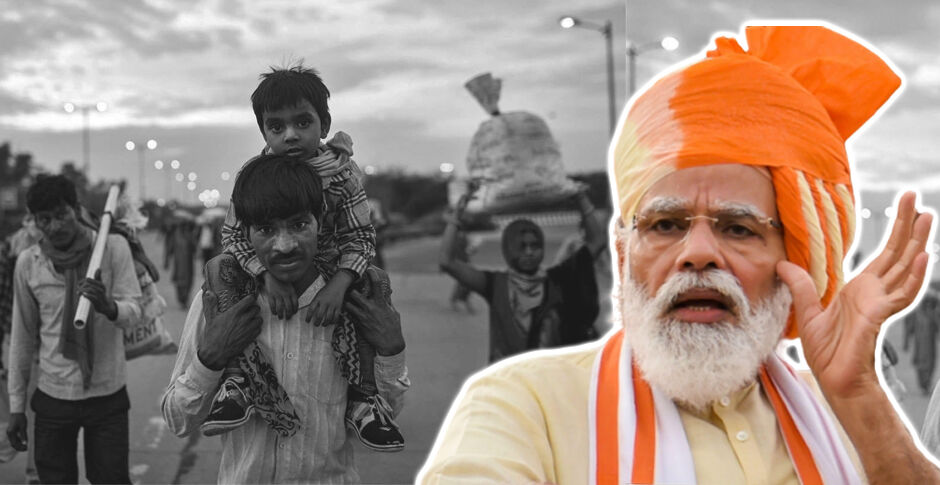 श्रम कानूनों को खत्म करने वाले मोदी ने मजदूरों के कल्याण के लिए लालकिले से पढ़ा मंत्र