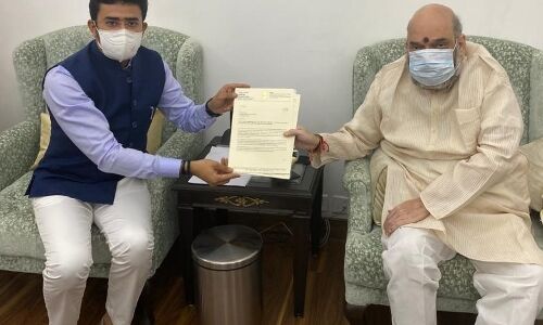 भाजयुमो अध्यक्ष तेजस्वी सूर्या ने अमित शाह से कहा बेंगलुरु आतंकी गतिविधियों का केंद्र,  यहां बनाओ NIA का परमानेंट डिवीजन