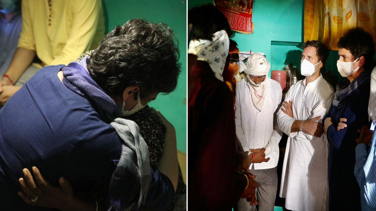 हाथरस के पीड़ित परिवार से मिले राहुल- प्रियंका, मृतका के पिता और भाइयों के साथ खुद को कमरे में किया बंद