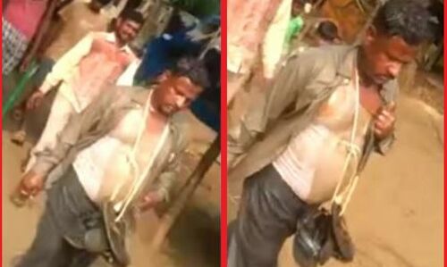 MP : बैतूल में आदिवासी लड़की से छेड़छाड़ के आरोपी व्यापारी को ग्रामीणों ने जूतों की माला पहना गांव में घुमाया