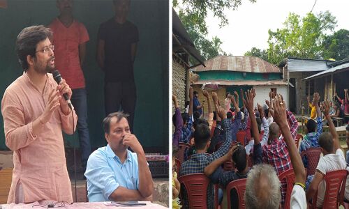 पढ़ाई, कमाई और दवाई के नारे के साथ बिहारी जनता को जागरूक कर रहे युवा हल्ला बोल के नौजवान