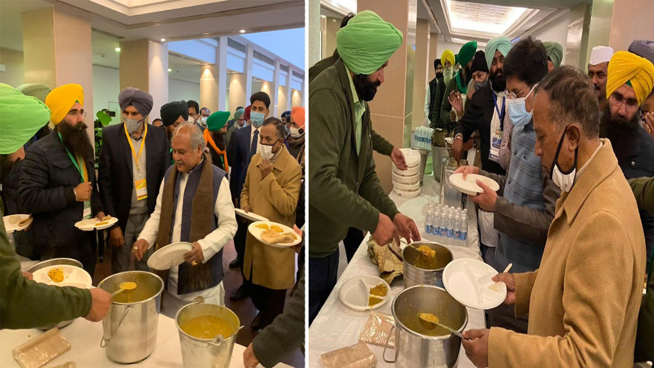 वार्ता के बीच लंच ब्रेक, किसान नेताओं के साथ 3 मंत्रियों ने भी लंगर चखा