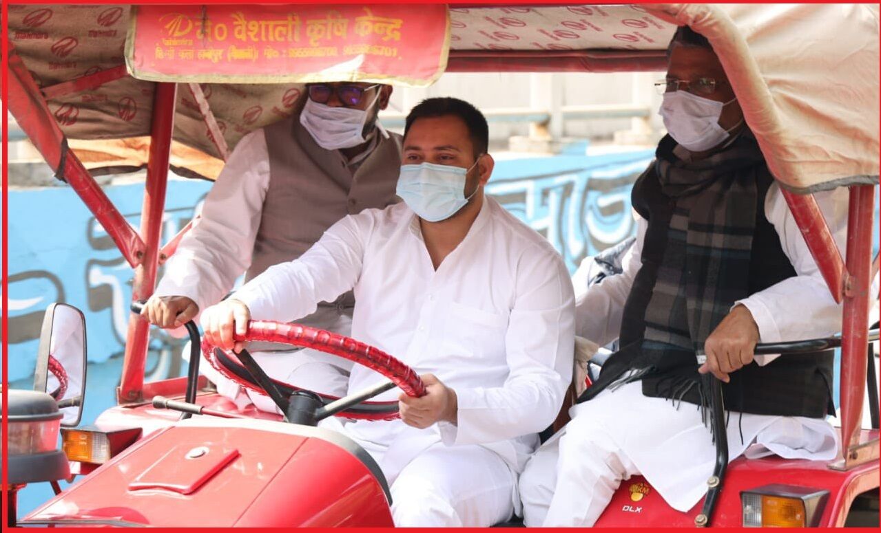 बिहार : बजट सत्र से पहले ट्रैक्टर लेकर विधानसभा पहुंचे तेजस्वी यादव, कहा किसानों को परेशान कर रही सरकार