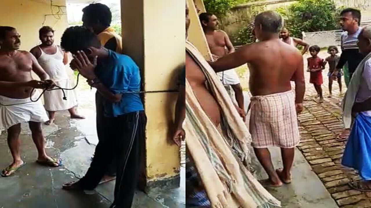 लड़की से घर का पता पूछने पर ग्रामीणों ने 2 युवकों को बांधकर बेल्ट और लात-घूसों से मारा, वीडियो वायरल