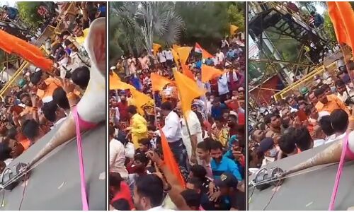 बच्चा-बच्चा राम का चाचियों के काम का उज्जैन में आपत्तिजनक नारे लगाकर माहौल खराब करने की कोशिश में भगवाधारी