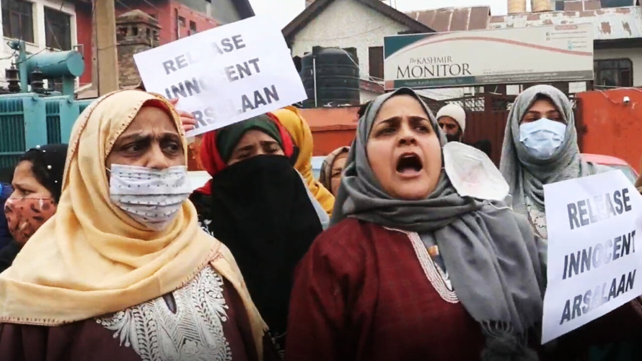Family of Srinagar youth arrested by NIA stage protest