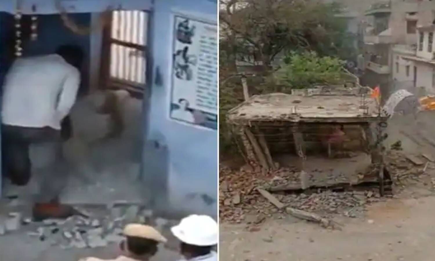 Rajasthan Bulldozer News : अब राजस्थान में 300 साल पुराने मंदिर पर चला बुल्डोजर! (Image Captured from Video)
