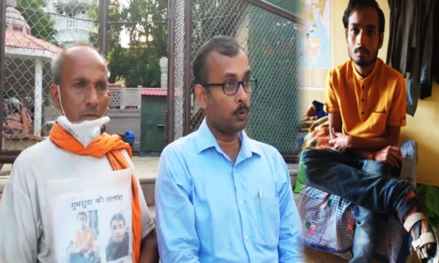 तस्वीर में बांये से BHU के मृतक छात्र शिव के पिता प्रदीप त्रिवेदी, बीच में वकील सौरभ तिवारी और दायें शिव त्रिवेदी की फाइल फोटो