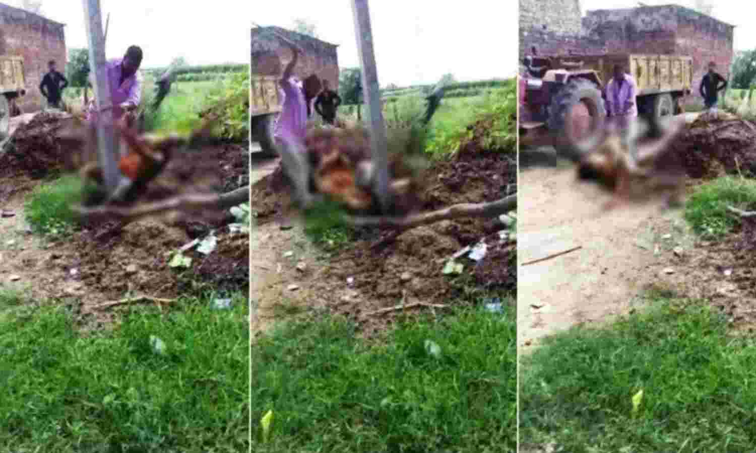 Agra Crime News : पत्नी को खंभे से बांधकर पति में बेरहमी से की पिटाई, जमीन पर घसीटा, लोग बनाते रहे वीडियो