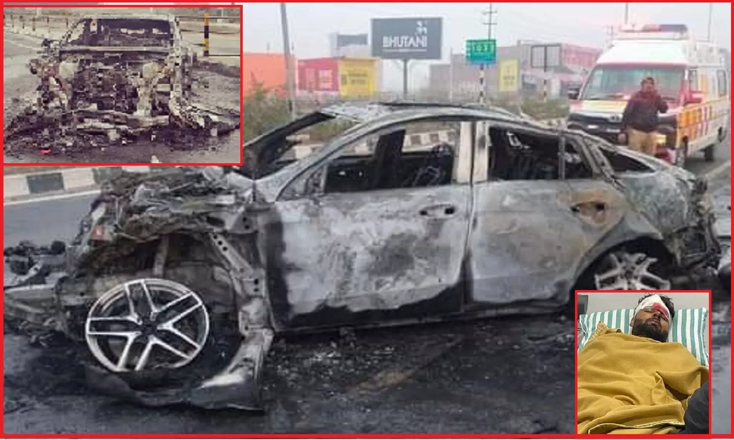 दुर्घटना के बाद आग का गोला बनी ऋषभ पंत की BMW, क्रिकेटर गंभीर रूप से घायल-रूड़की के नारसन में डिवाइडर से टकराई थी कार