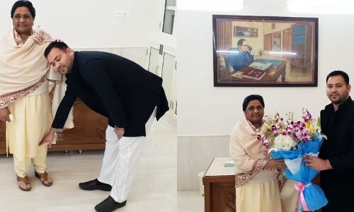 तेजस्वी ने पहले मायावती के पैर छूकर लिया आशीर्वाद, अब लंच पर अखिलेश से करेंगे मुलाकात
